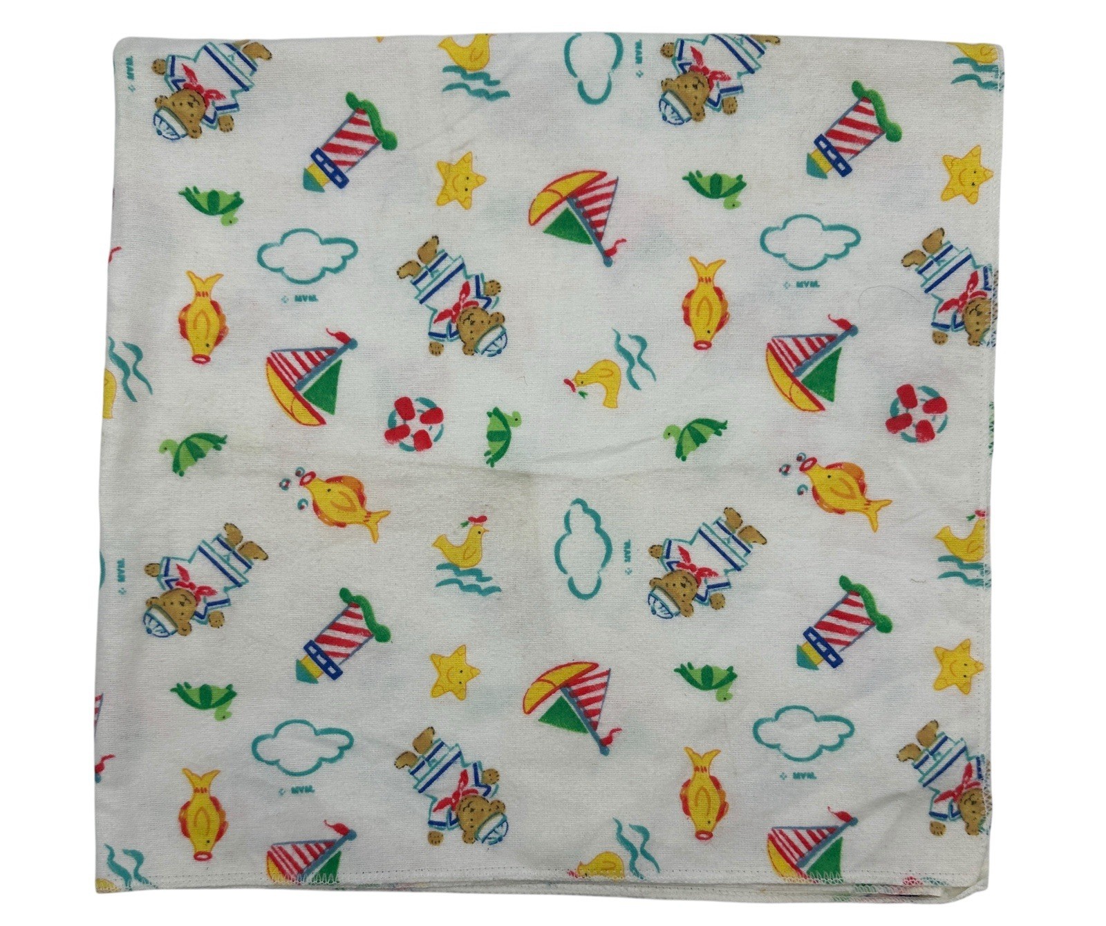 VTG Mount Vernon Mills Flannel Baby Receiving Blanket MVM Nautical Bears Riegel
