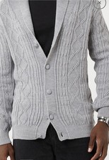 Tr Premium Men  s Cable Knit Sweater Cardigan, Gray, Nwt
