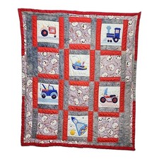 Thomas The Train Handmade Quilt Blanket 41x46L red white blue 2 sided htf fabric