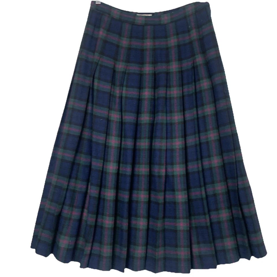Vintage Pendleton Wool Pleated Skirt Baird Tartan Size 14 Green Plaid USA Made - Image 2 of 4