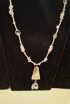 28in Pink Amythyst & Silvertoned Southwestern Style Necklace & 2.5in Pendant