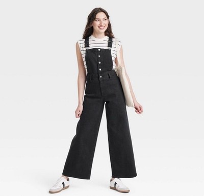 Women's Denim Sailor Overalls - Universal Thread Black 0