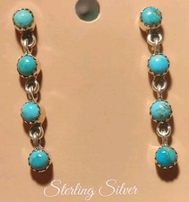 New Sterling Silver Turquoise Long Dangle Earrings