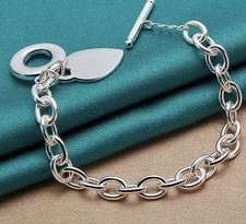 Silver Plated Chunky Heart T Bar Bracelet