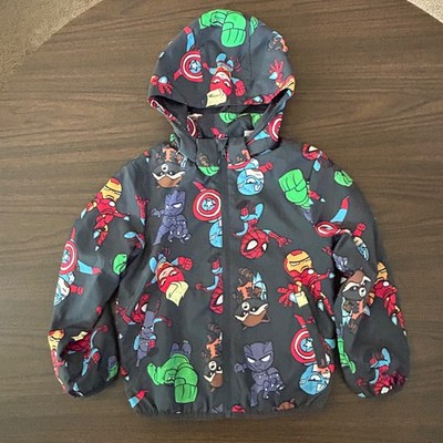 Marvel Comics Windbreaker Jacket Removable Hood US Size 5T 6 H&M Kids Packable