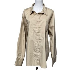 Forever 21+ Shirt Womens 3X Beige Button Front Long Sleeve Collared Top Pockets