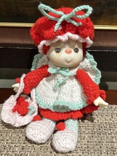 Vintage Strawberry Shortcake Handmade Crochet Doll 13  Vinyl head  hands