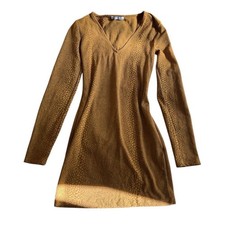 Zara Women's Brown Knit Long Sleeve V-Neck Short A-Line Dress Size S