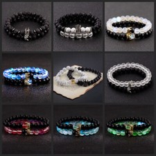 2Pcs Couple King Queen Crown Bracelet His And Her Friendship 8mm Beads Bracelets