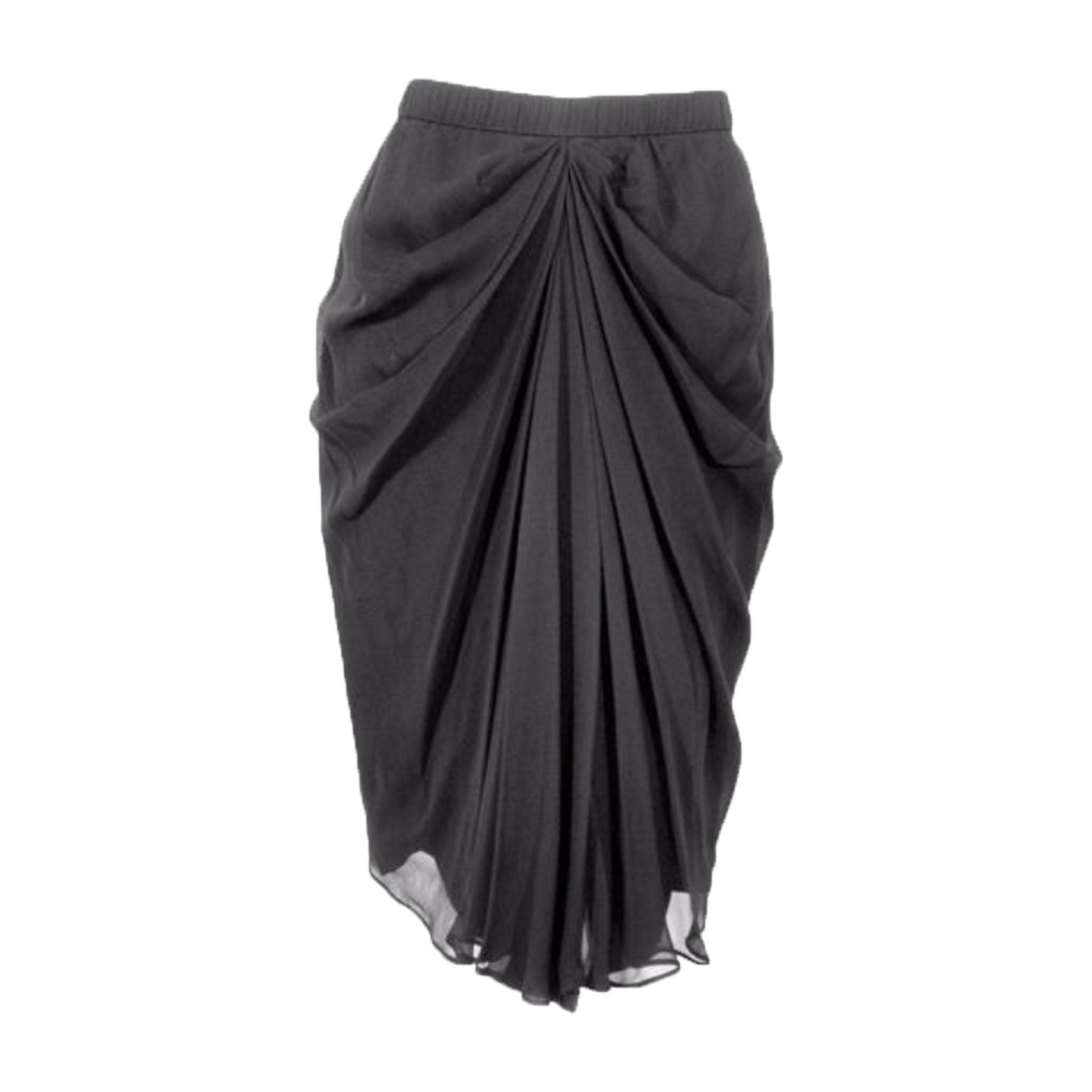 ADOLFO Black Silk Chiffon Skirt with Gathered Front