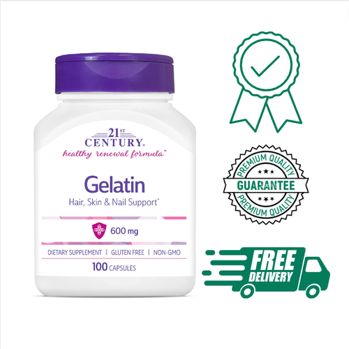 21st Century Gelatin 600mg,100 Capsules Hair Growth AntiAging Skin