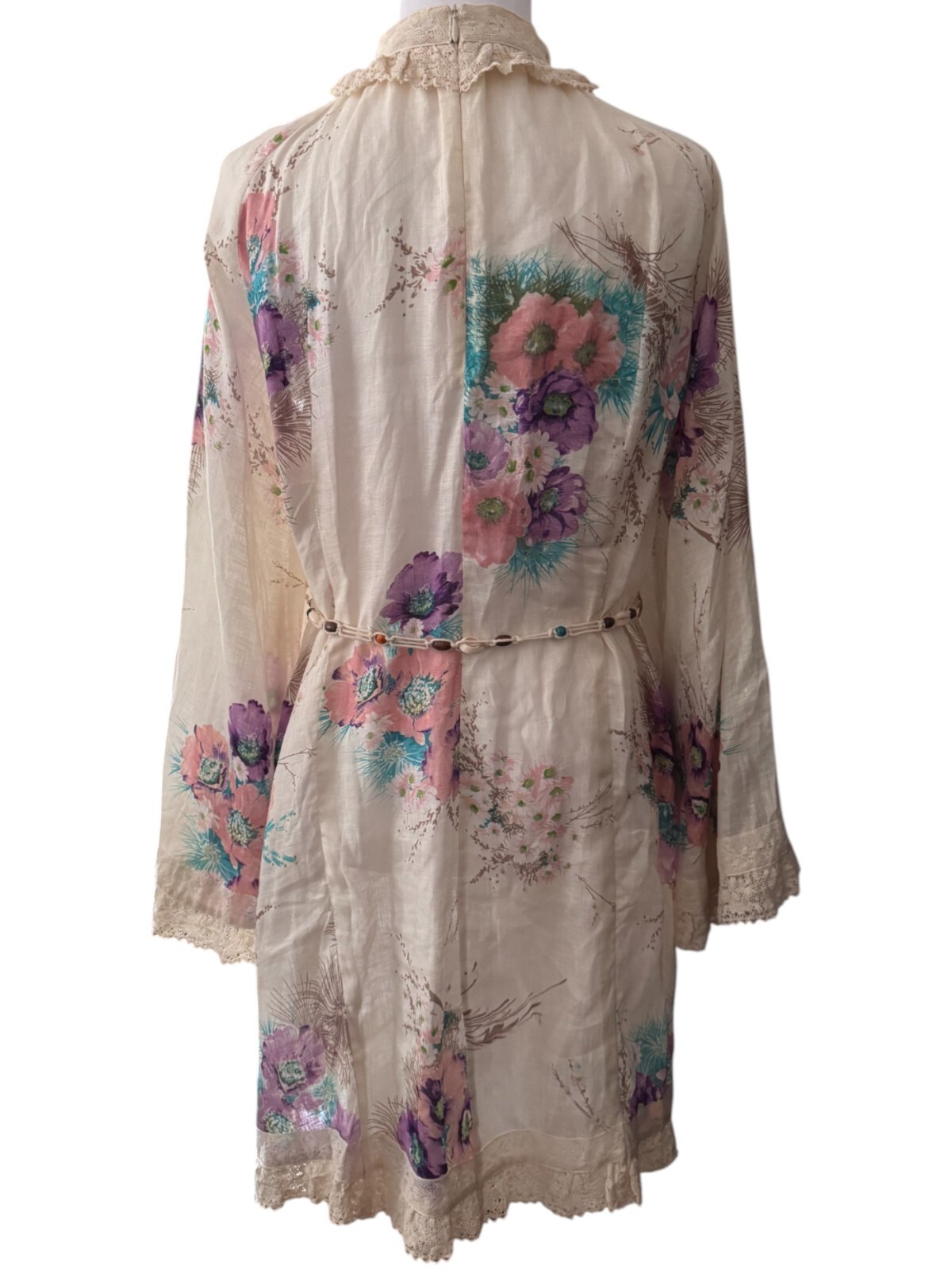 Zimmermann Jude Dress Size 2 AU 12/US 8 Floral Print Linen Lace Long Sleeve Mini