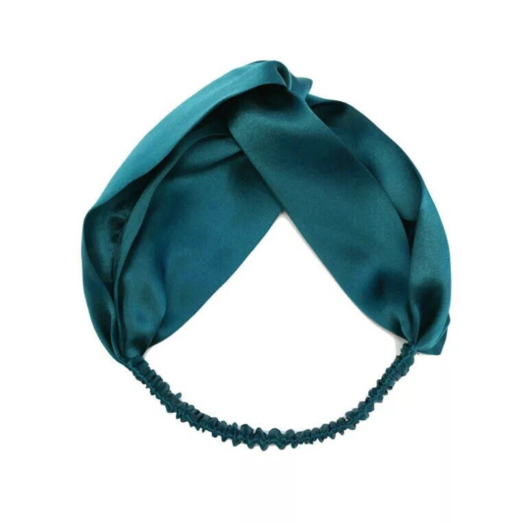 Peacock Blue Pure 100% Mulberry Silk Twisted Elastic Headband Hair Accessories