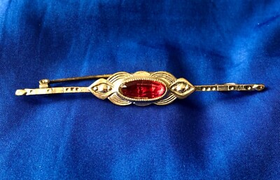 Broche Barrette En Argent Sterling Et Pierre Rouge - Vintage, Occasion Charmante