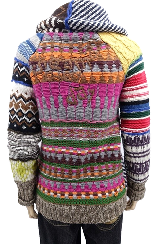 Desigual Multicolor Patchwork Geometric Knit Zip-Up Cardigan Sweater Size M - Picture 6 of 9