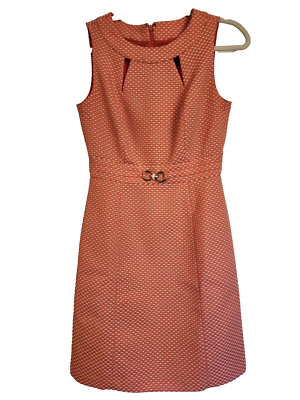 Coral with white polka-dot faux gold belt knee length Chelsea Rose Sz 4  lined | eBay