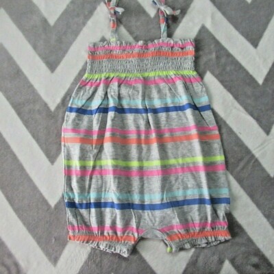 NWT Girl Baby Gap Striped Bubble Shorty One Piece Romper smocked gray super soft