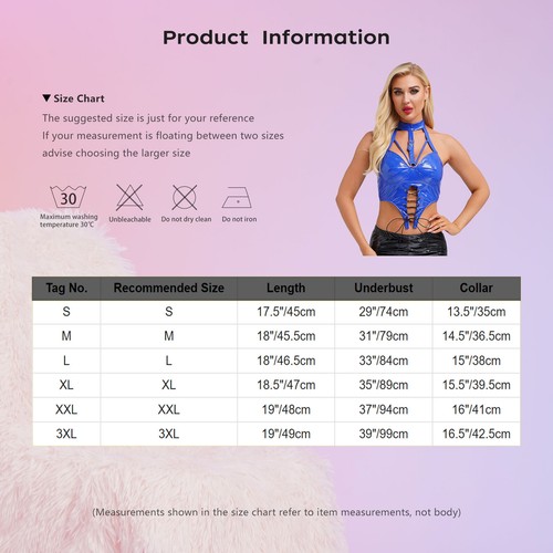 Womens Tops Wetlook Vest Wet Look Shirts Back Zipper Crop Top Metallic Tank Club - Picture 39 of 45