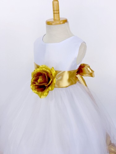 Flower Girl Dress Bridesmaid White Rose Petal Birthday Recital Pageant Easter 24 - 第 131/177 張圖片