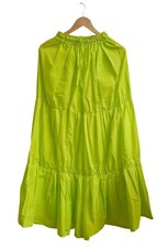 New Indian Parrot Green Solid Long Frill Cotton Skirts Women's Clothing Skirt US