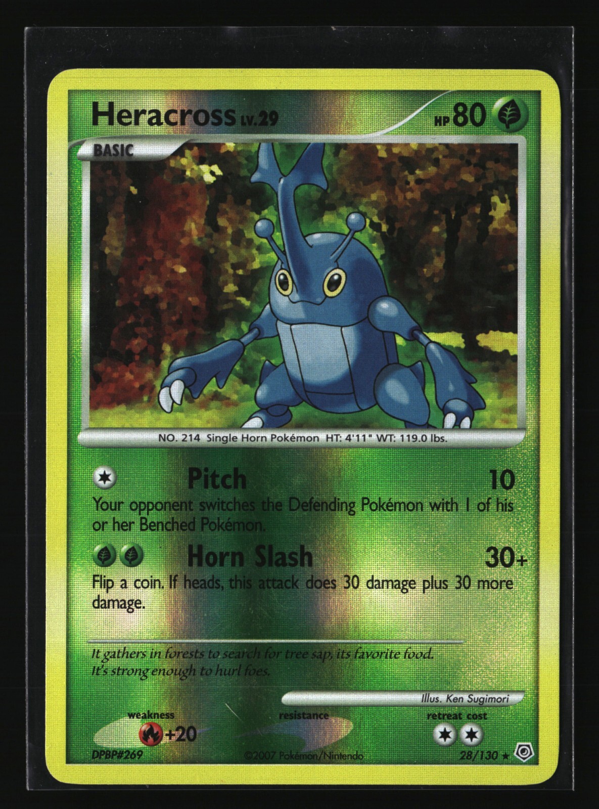 Pokemon HERACROSS 28/130 Reverse Holo (2007 Diamond and Pearl) LP/Light Play