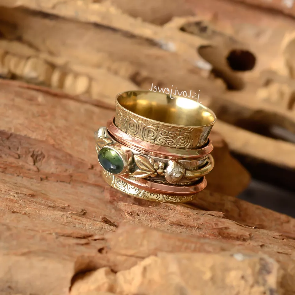 Green Peridot Oval Gemstone Ring 925 Sterling Silver Fidget Spinner Jewelry JL02 - Image 2 of 4