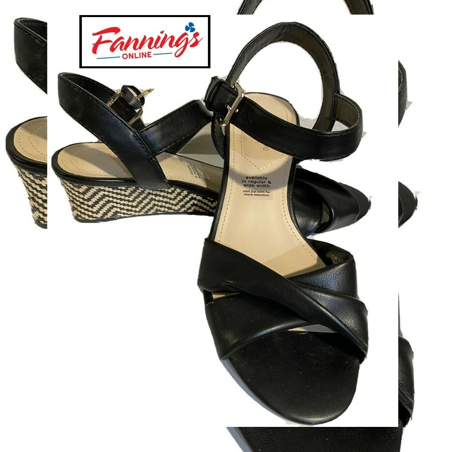 Liz Claiborne Women s Refined Comfort Black Wedge Sandals I51 eBay