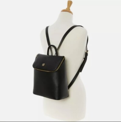 DKNY Bryant Schwarz Leder Rucksack Tasche Gold 