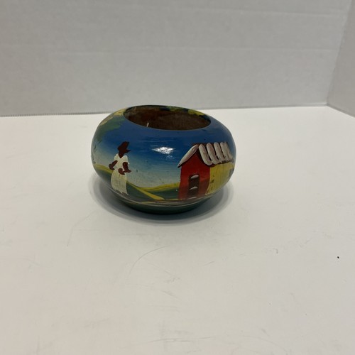 "Cuenco redondo de madera/baratija/plantador pintado a mano en Costa Rica 2,5""H arte popular" - Imagen 1 de 6