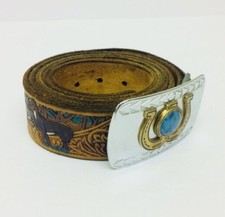 Vintage Tooled Leather Belt 48 White Tail Deer Buck Doe Forest Design W Buckle