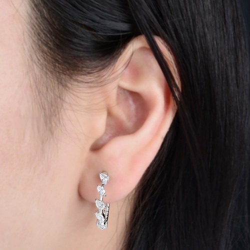 1.16 Ct Real Si1/H Diamond Hoop Earrings 10k White Gold Handmade Fine Jewelry - Picture 3 of 9