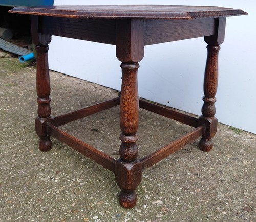 Lampada pianta vintage ottagonale rovere olmo estremità laterale espositore caffè gambe tornite - Foto 5 di 8