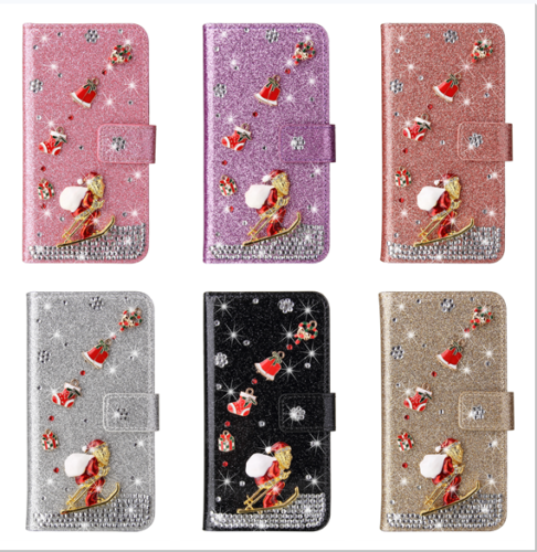 Diamond Xmas Santa Wallet Phone Case For iPhone 11 12 13 14 Pro Max XR 6 7 8 SE - Picture 1 of 17
