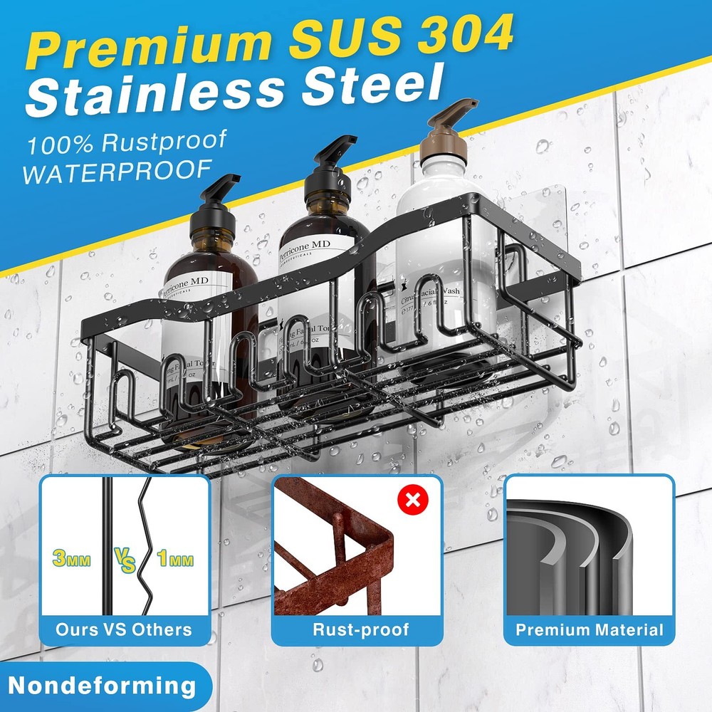 2-Pack Adhesive Shower Caddy Organizer for Bathroom Kitchen Storage