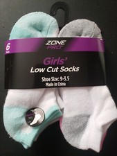Zone Pro Girls Low Cut Socks 6 Pair Pack Shoe Size 9-3.5