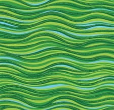 Laurel Burch Green And Blue Waves With Metallic Dots Cotton Fabric by the Yard