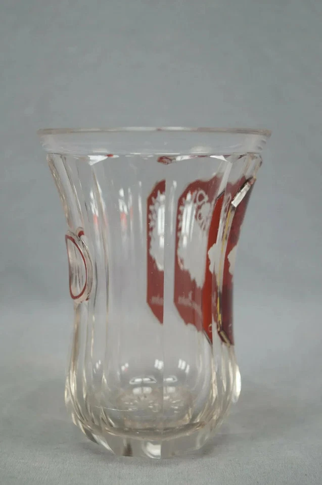 19th Century Bohemian Ruby Stained Engraved Snake Fountain & Cornucopia Tumbler - Image 2 of 4