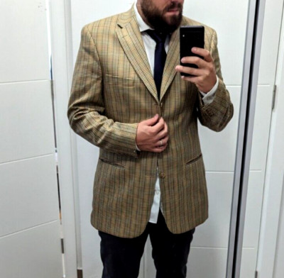 Mario Barutti Blazer Jacket Sz.42 Wool Silk Checked Mens Jacket Sport Coat Retro