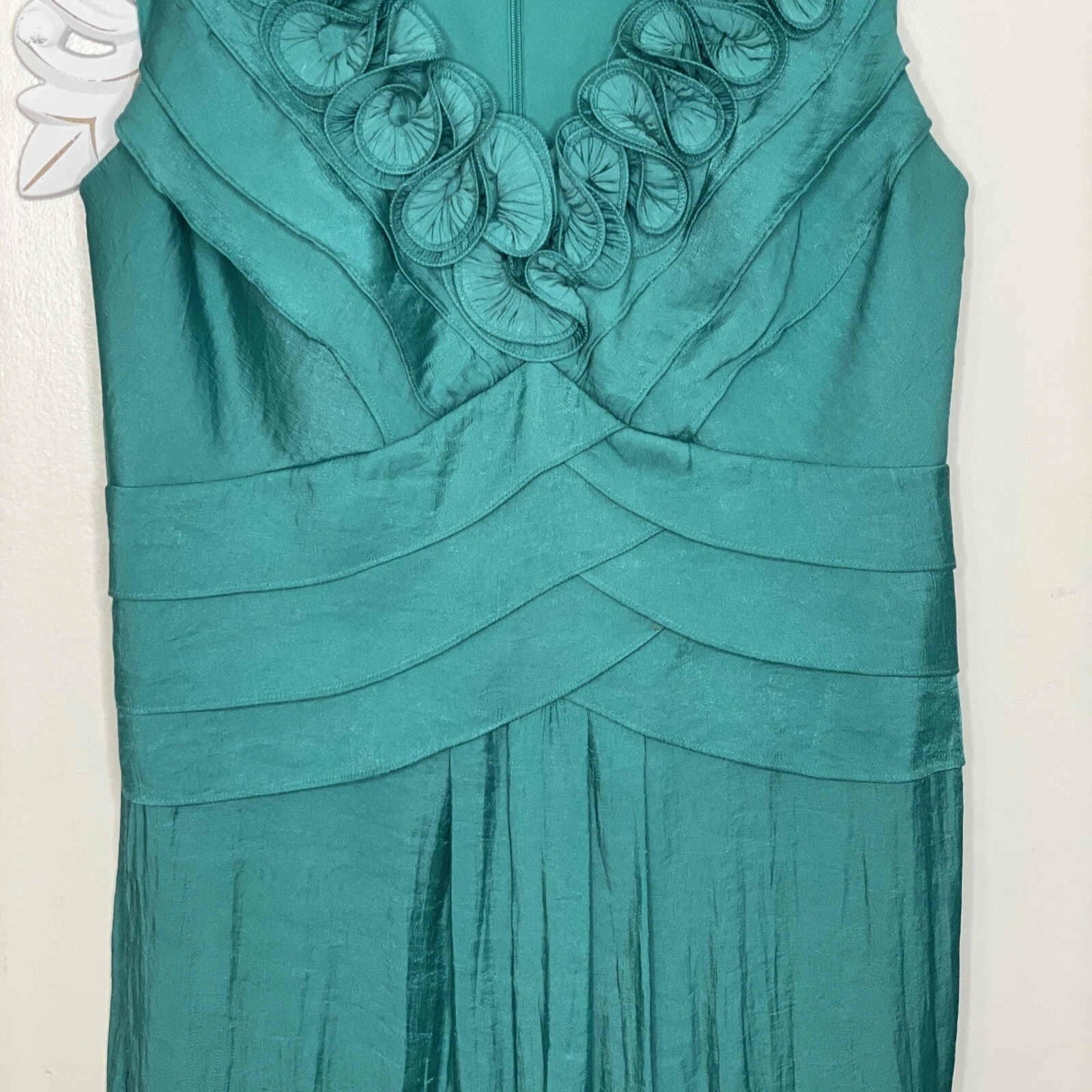 VETEMENTS SANGRIA taglia 14 ABITO senza maniche con volant scollo a V corpetto a strati foderato VERDE