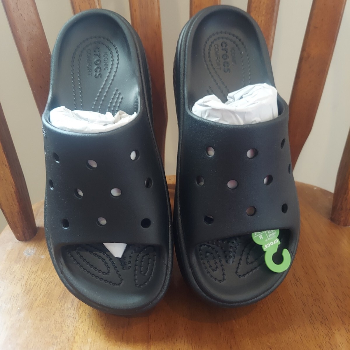 Crocs Stomp Slide Black Black Men 6 Women 8 Platform Sandal