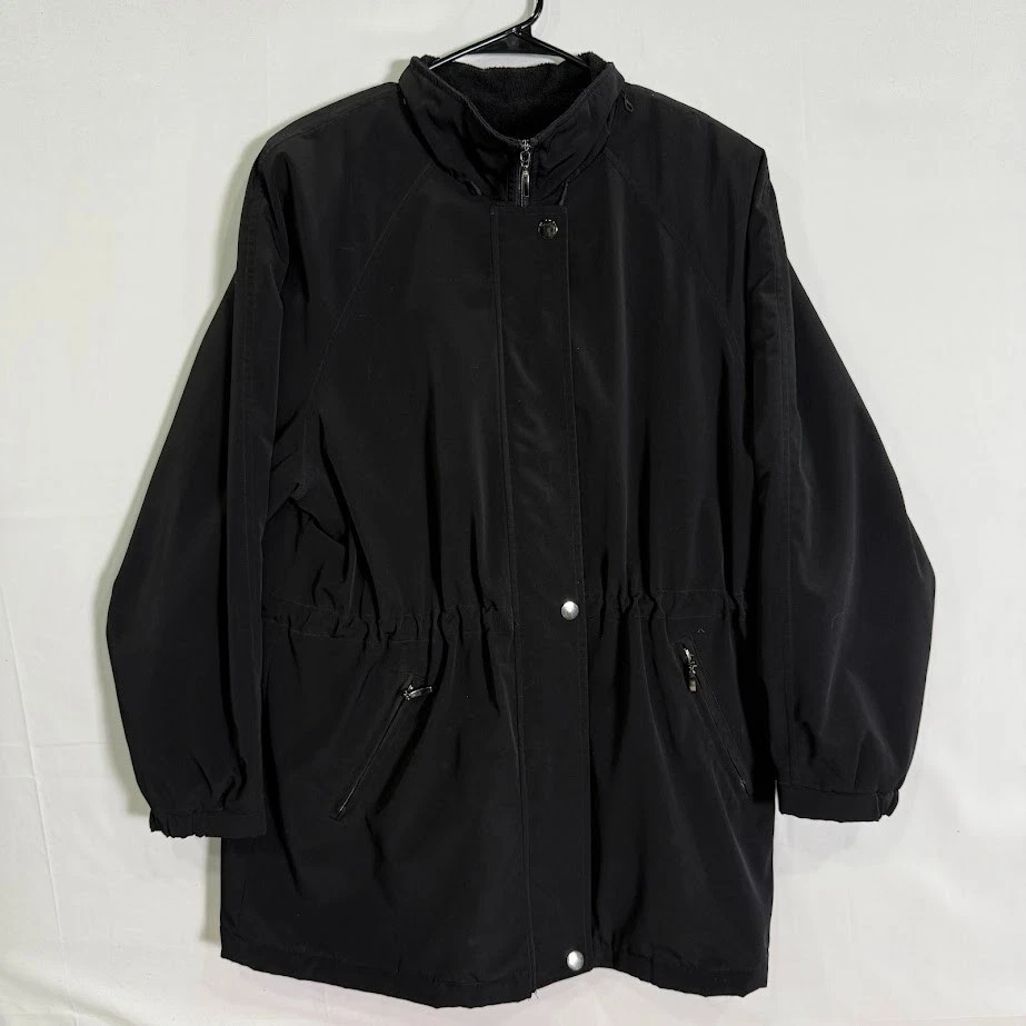 Chaqueta Parka Liz Claiborne Mujer Cremallera Botón a Presión Abrigo Impermeable Negro L Foto 2 de 4
