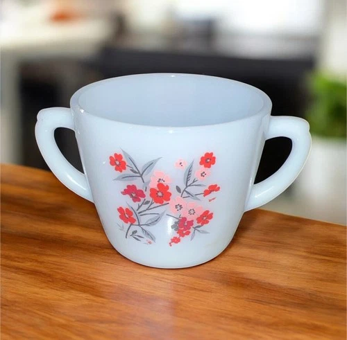 VTG 60s Anchor Hocking Fire-King Primrose 2 Handle Sugar Bowl Milk Glass NO LID