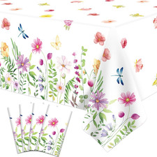 4 Pack SPring Floral Tablecloth Wild Flowers Table Cloth Plastic Spring Floral T