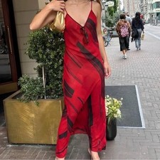 Vintage 100 silk Victorias Secret Sheer Red and Black Slip. Size large.