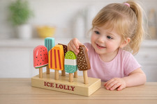 Wood Ice Cream Pretend Play Set for Kids - 6 Ice Cream with 1 Holder Set