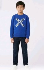 KENZO Kids Blue White Cross Logo Graphic Crewneck Pullover Sweatshirt Sz 12A/152