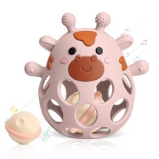 2-in-1 Baby Teething Rattle Toy, Silicone Teether for 3-6 6-12 Months BPA F...