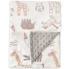 Baby Blanket Soft Minky with Double Layer Dotted Backing, Lovely Animals Prin...
