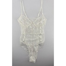 White Lace Sheer Mesh Underwire Bodysuit Women Medium Adjustable Straps Snap