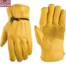Durable Leather Work Gloves Abrasion Resistant Puncture Proof Adjustable Closure